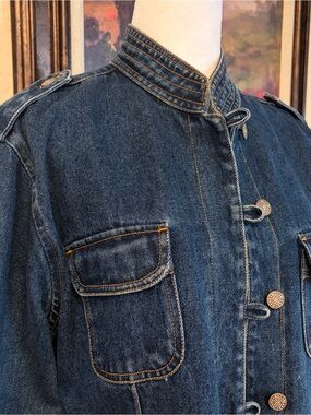 Vintage Bill Blass Classic Dark Blue Denim Jacket - Military Style Size Large